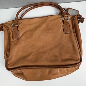 Lauren Ralph Lauren Cognac Leather Satchel Handbag Tan Brown Large Zip Tote